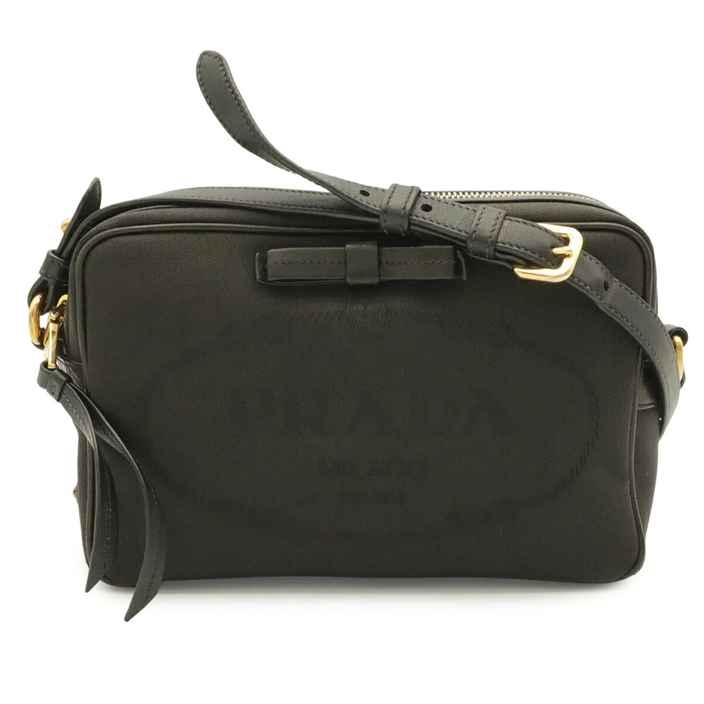 PRADA Jacquard Ribbon Shoulder Bag/Pochette, Canvas, NERO Black, 1BH089